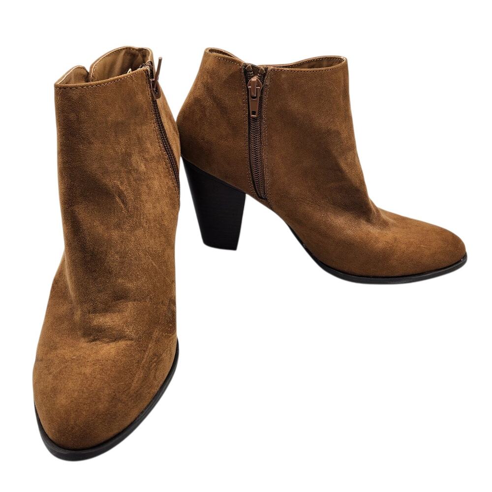 NY&C Brown Suede Ankle Boots with Wood Block Heels – Size 9